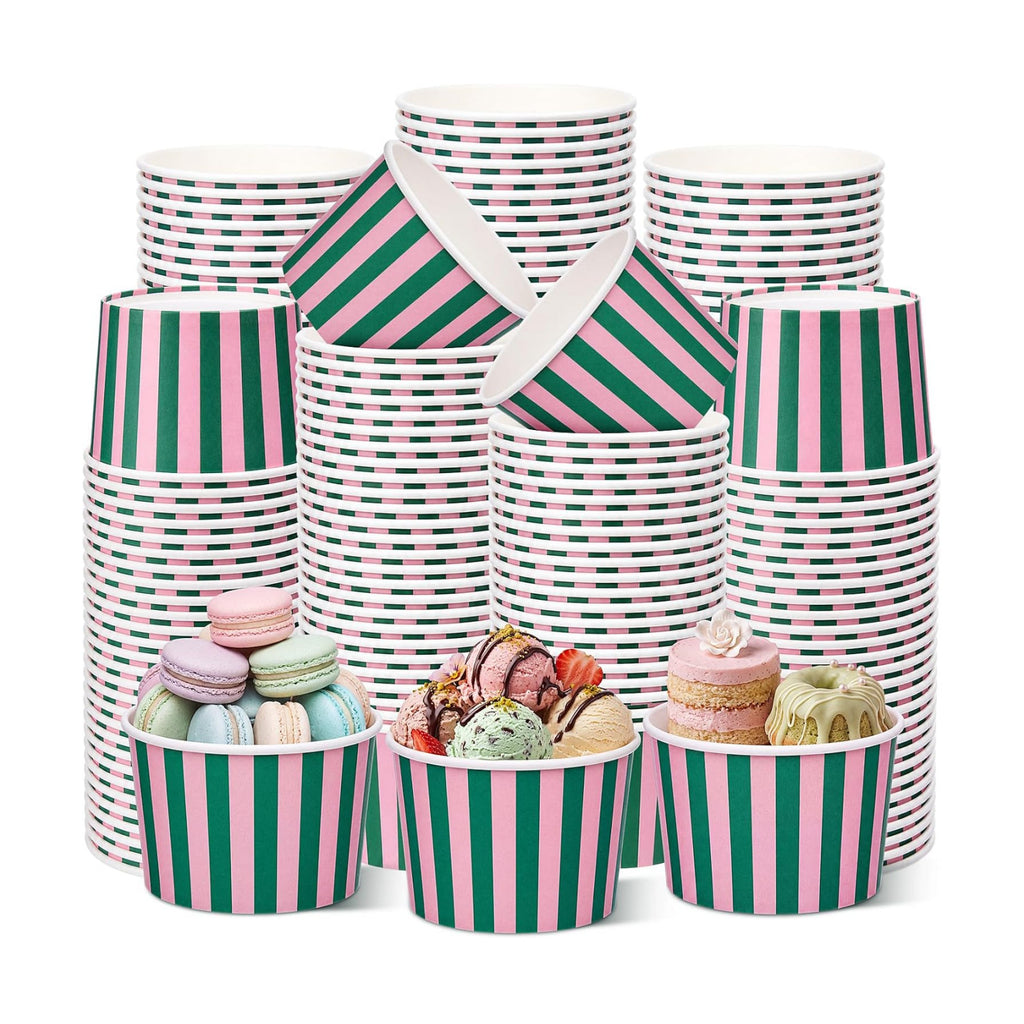 Maxdot 50 Pcs Palm Beach Stripes Paper Treat Snack Bowls Summer Ice Cream Cups Sundae Bar Supplies for Hawaii Luau Party Supplies, Yogurt Cupcakes