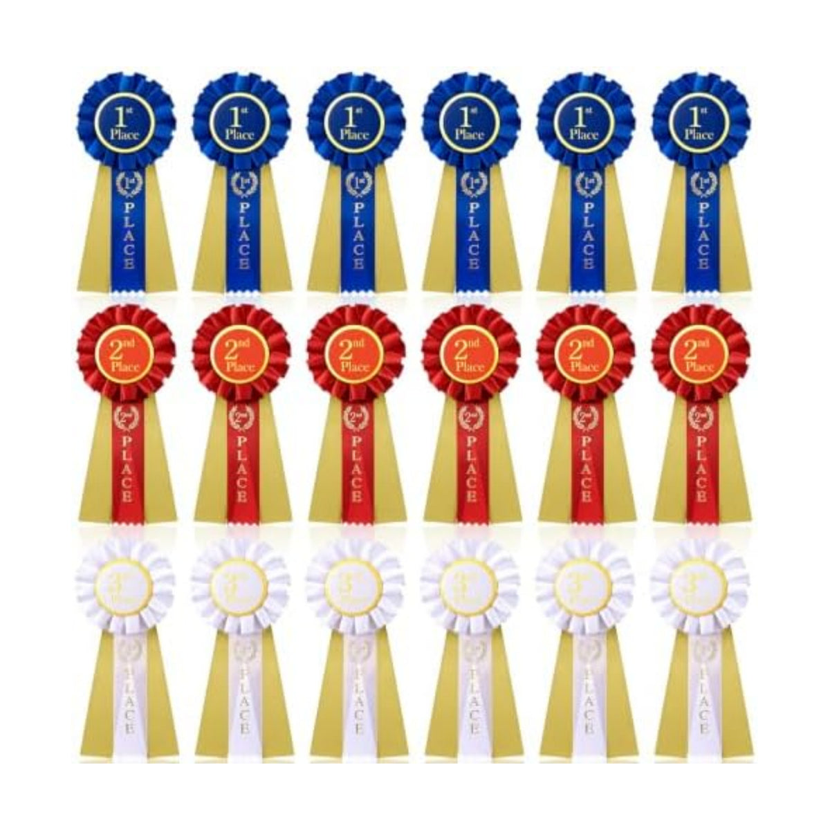 MTLEE Award Ribbons 1st 2nd 3rd Place Ribbon Participation Ribbon Rosette Winner Prize Ribbons First Second Third Medal for School Classroom Recognition 6.5 x 3 Inch (Red White Blue,18 Pcs)