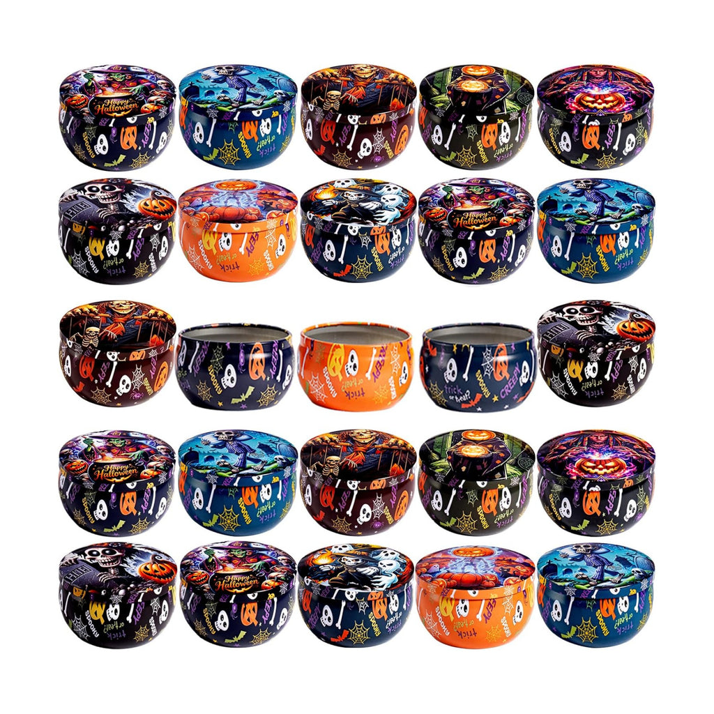 Halloween Candle Tins, 2.5 Oz Candle Jars for Making Candles, 16PCS Empty Candle Jars with Lids, Metal Candle Containers, Small Tins, Candle Making Jars for Halloween, Themed Party, Decor, Storage