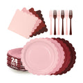 Pink and Burgundy Paper Plates and Napkins,Include Gradient 9inch Plates Napkins Forks Disposable Party Supplies for Baby Shower,Birthday,Wedding,Serves 24