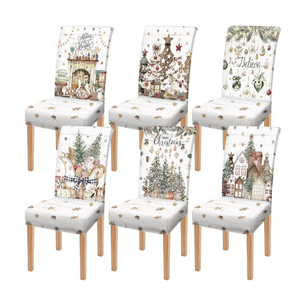 Moukeren 6 Pcs Watercolor Christmas Chair Covers Farmhouse Dining Slipcover