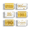 Tenare 90 Pcs 90th Birthday Candy Wrappers, White and Gold Stickers