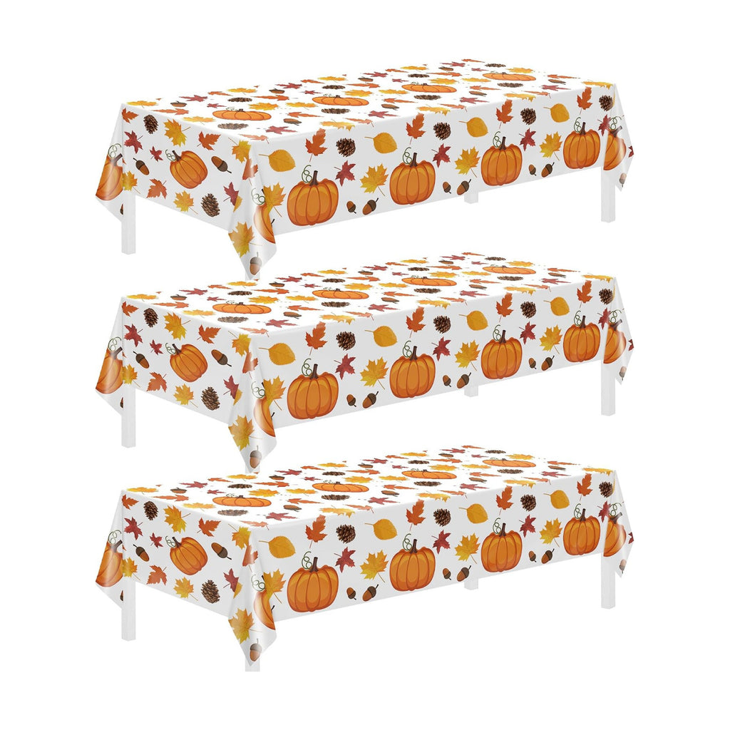 Childom 3 Pack Thanksgiving Tablecloth,Thanksgiving Decorations 54x108 Inch Disposable Plastic Tablecloth,Fall Pumpkin Maple Leaf Party Table Cover for Home Table Decor Dinner Birthday Party Supplies