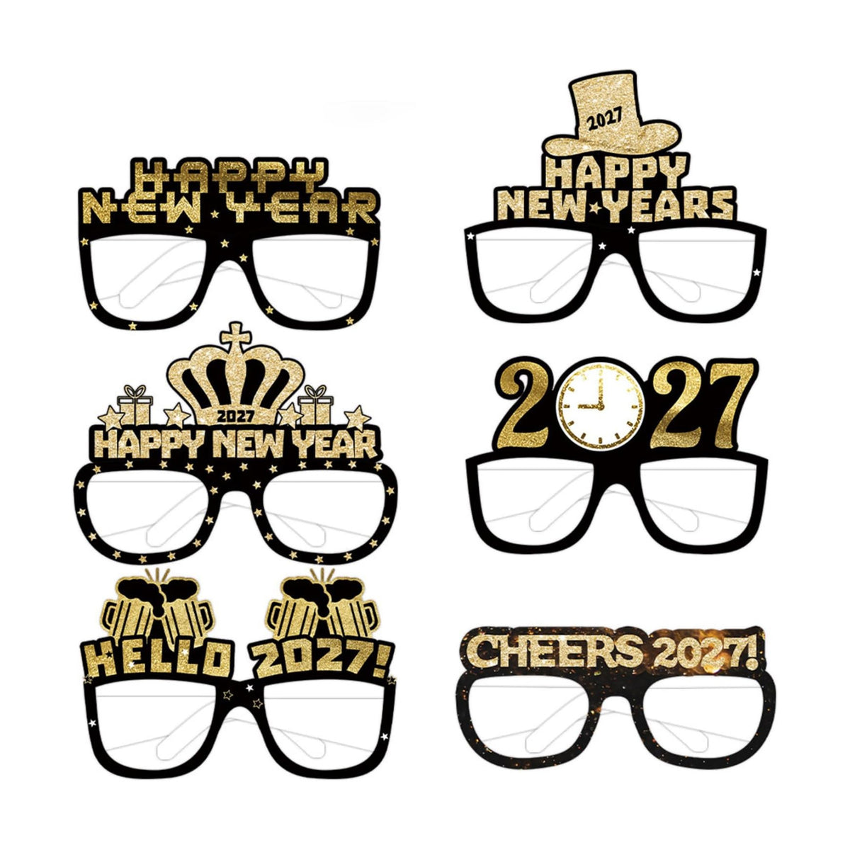 ASVNRES Happy New Year’s Eve Glasses 2027 - Pack Of 6, Happy New Year Eve Party Glasses Decorations Supplies 2027 (6)