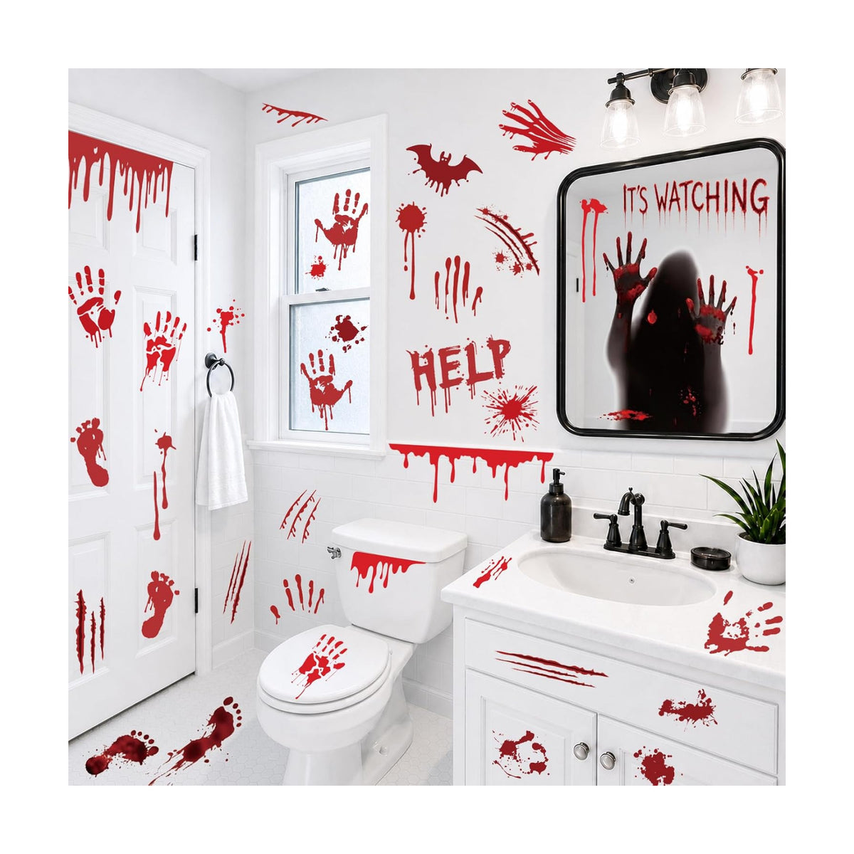 Halloween Bloody Handprint Footprint Wall & Window Stickers, Horror Decor