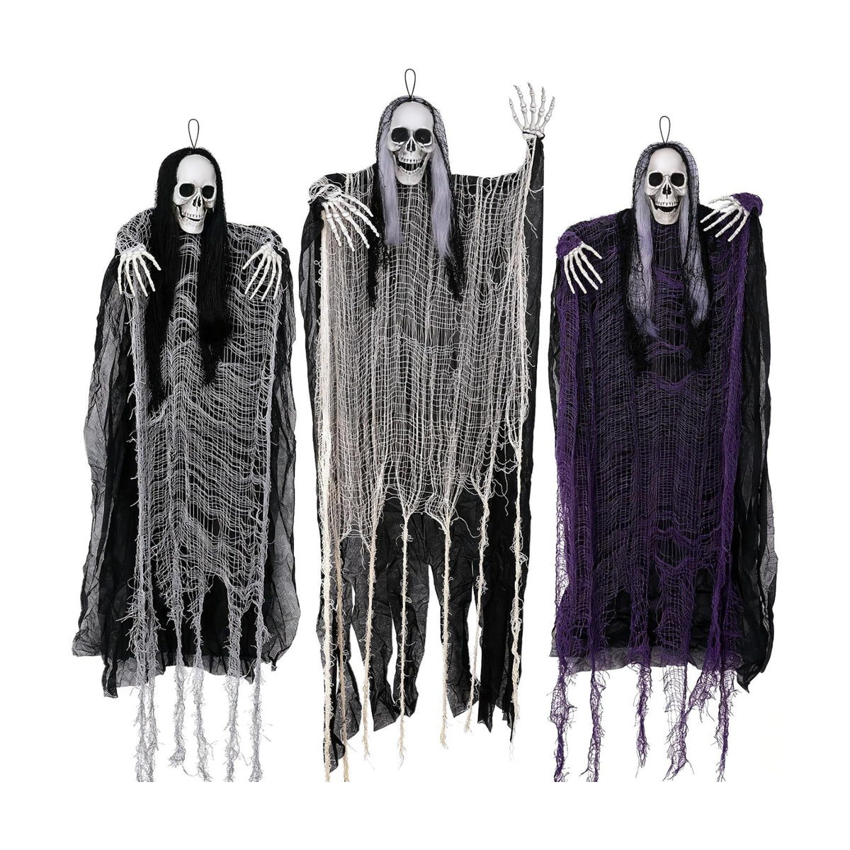 3 Pack Hanging Halloween Skeletons Ghosts Outdoor Decorations