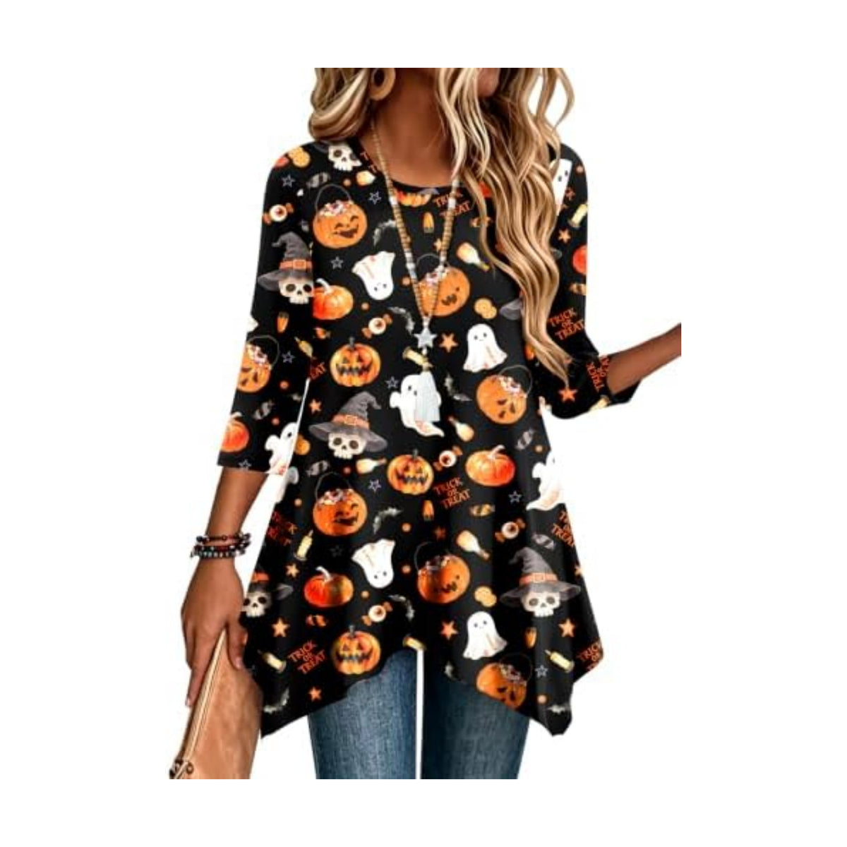 Zeagoo Womens Tops 3/4 Sleeve Loose Fit Dressy Tunics Plus Size Boho Shirts