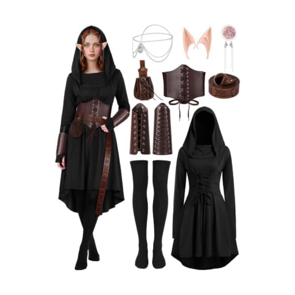 10 Pcs Women Renaissance Halloween Fairy Costumes Medieval Elf Dress S-XXL