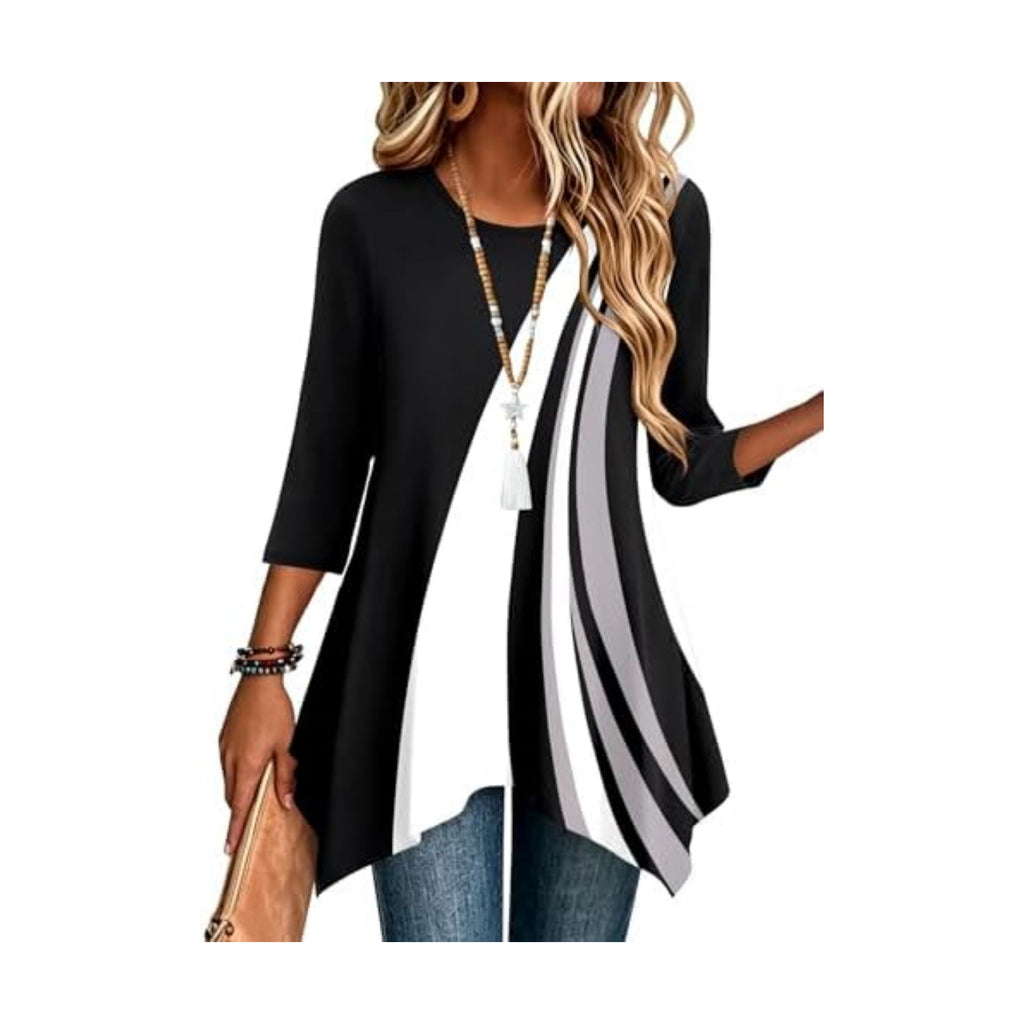 Zeagoo Womens Tops 3/4 Sleeve Loose Fit Dressy Tunics Plus Size Boho Shirts
