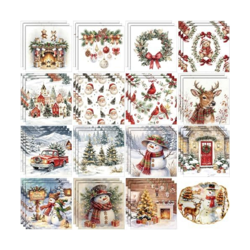 Yexiya 24 Sheet 12 Style Christmas Paper Napkins for Decoupage