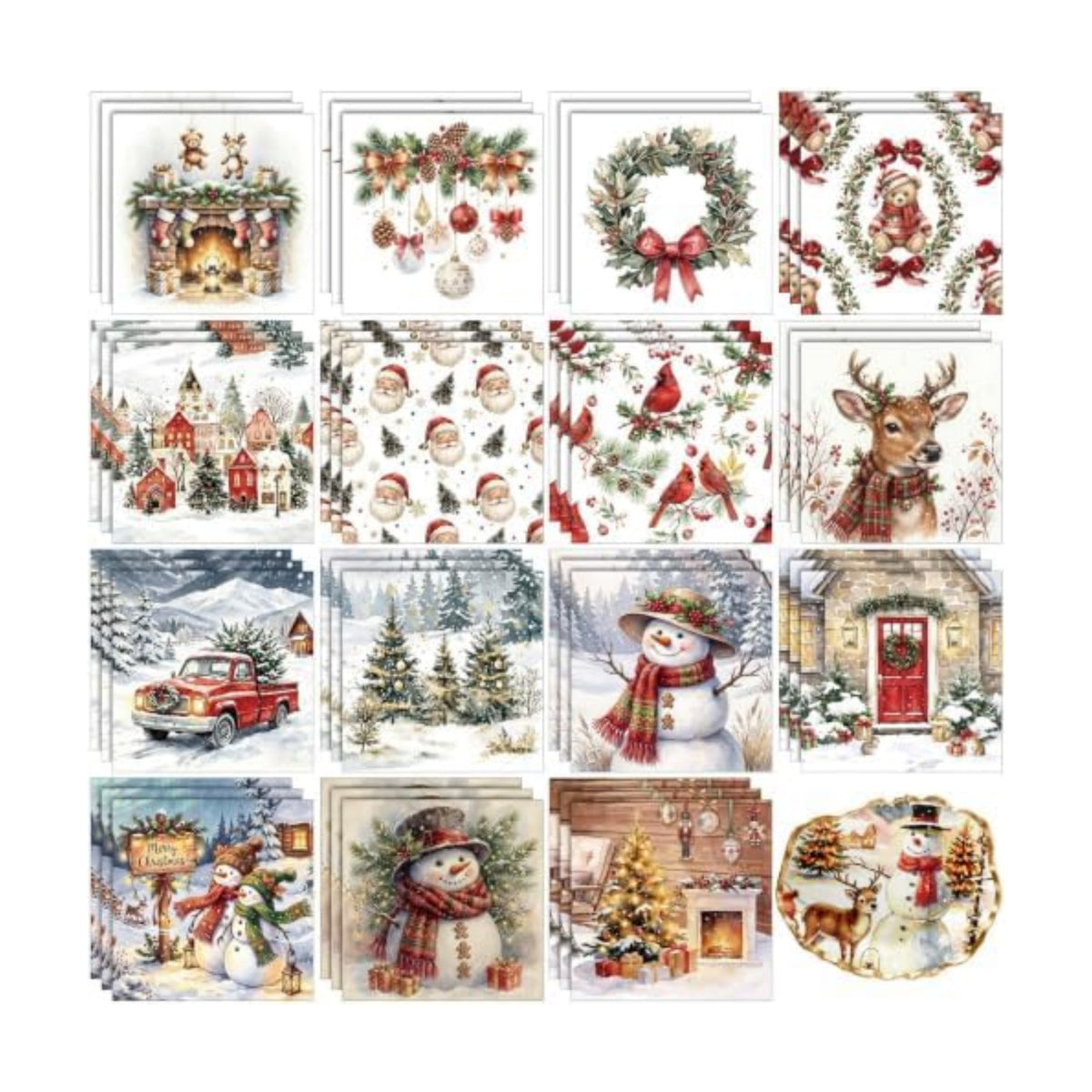 Yexiya 24 Sheet 12 Style Christmas Paper Napkins for Decoupage