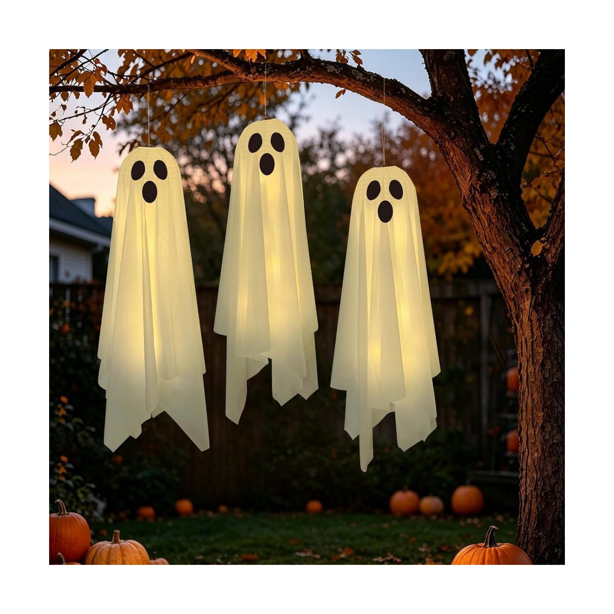 DAZONGE Halloween Decor, 3 Pack Light Up Halloween Hanging Ghosts Decor