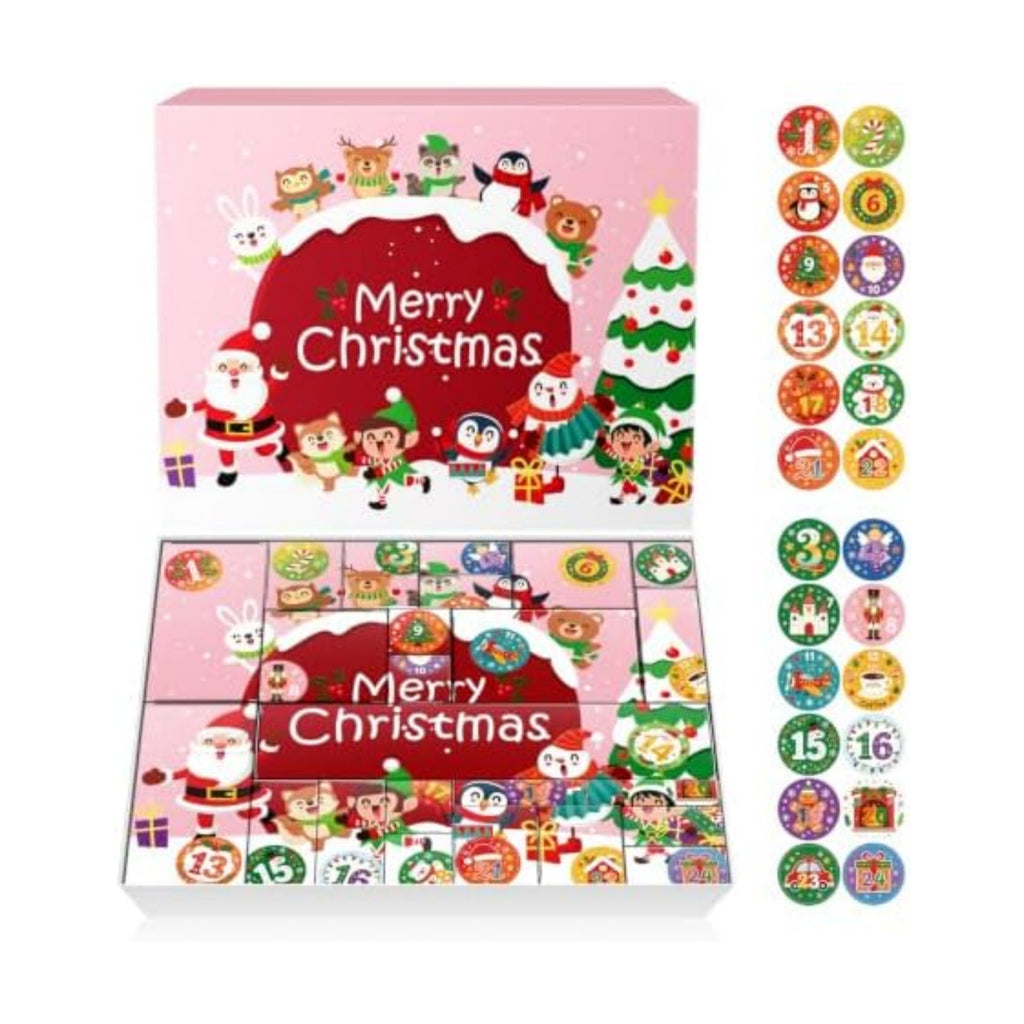 JWSCYSY 2026 Christmas Advent Calendar Box Set DIY - 24 Empty Surprise Gift Boxes with Number Stickers to Fill, Countdown Calendar for Kids Family Holiday Christmas Decorations (Pink)