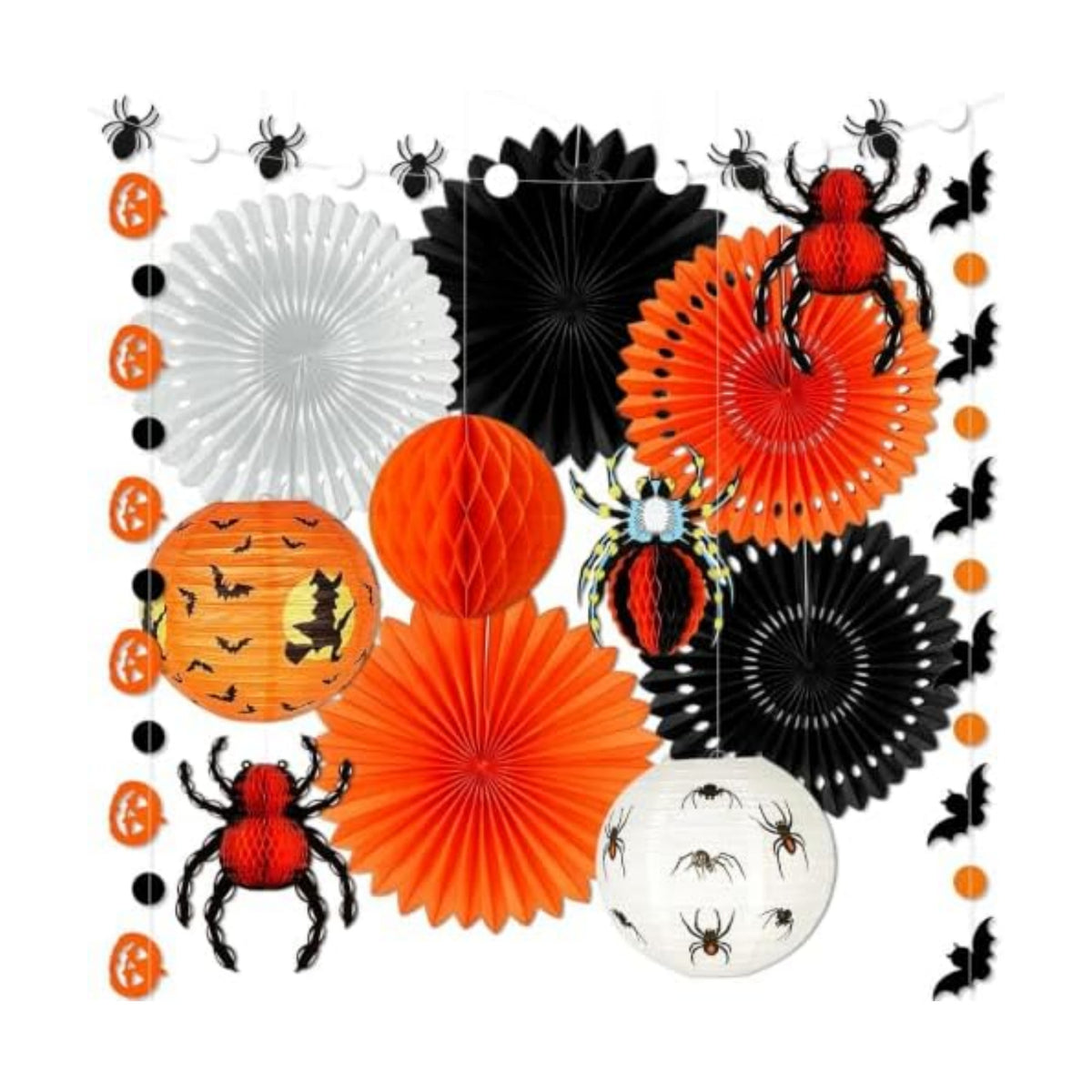 Halloween Party Decorations, Hanging Spider Bat Paper Lanterns Honeycomb Decorations for Home Haunted House Classroom Birthday Party Supplies Props (Orange & Black)