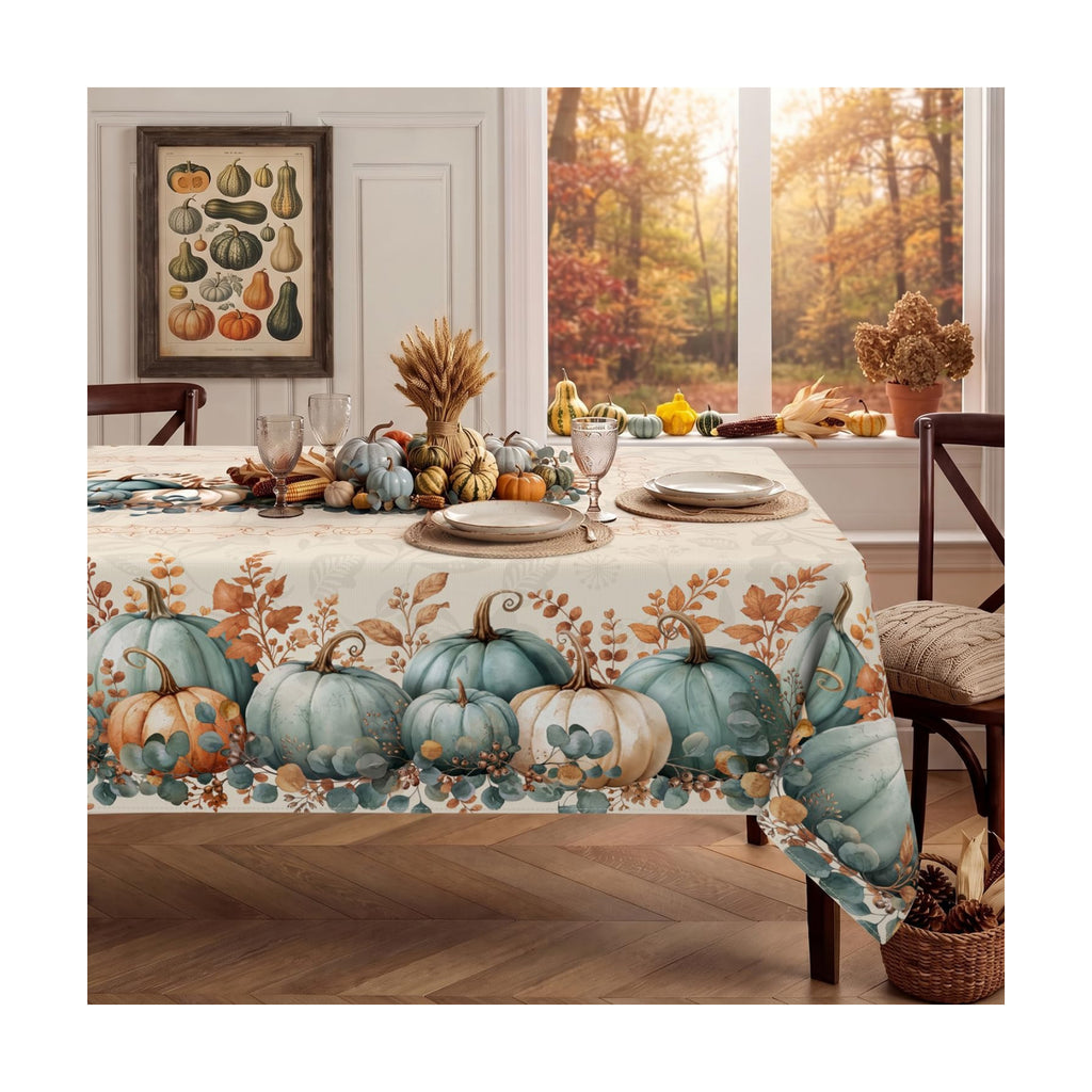 Fall Tablecloth Rectangle 60 x 84 Inch, Stain Resistant Washable Fabric Autumn Pumpkin Tablecloths Rectangular Fall Table Cloth Rectangle Table Cover for Kitchen Dining Party