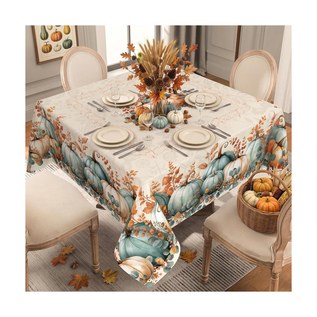 Fall Square Tablecloth 60x60 Inch, Stain Resistant Washable Fabric Autumn Pumpkin Table Cloth Square Fall Tablecloth Table Cover for Kitchen Dining Party