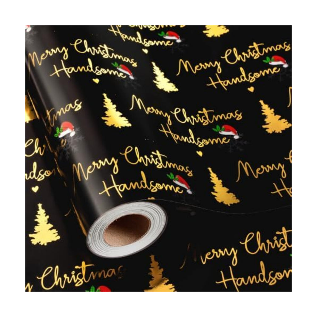 Yarcony Black and Gold Christmas Wrapping Paper for Men Boys, 17 In X 33Ft