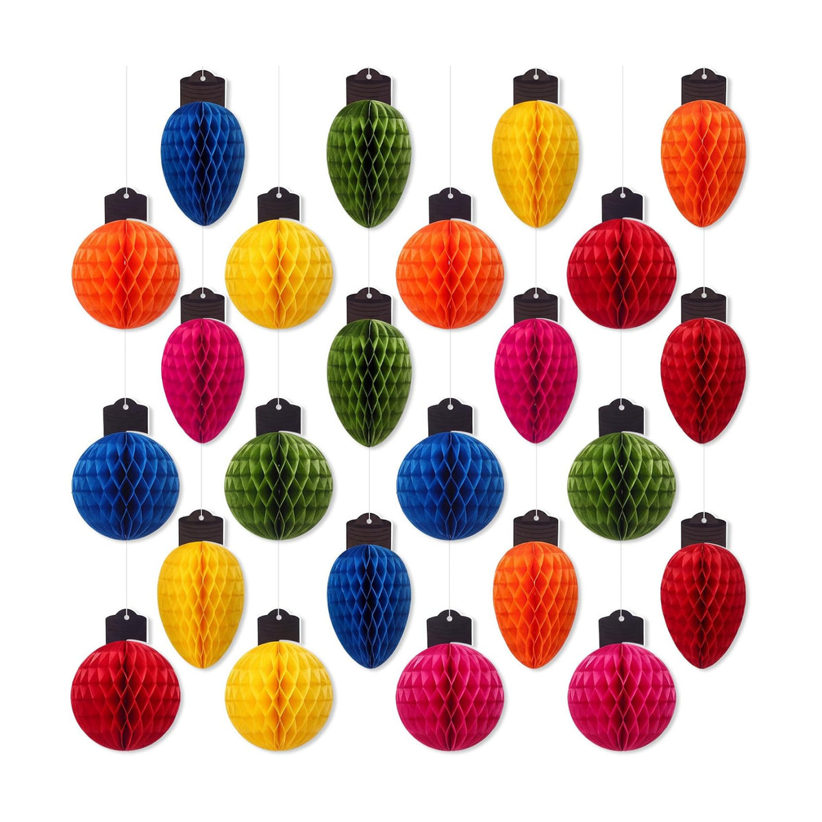 Gueevin 30pcs Christmas Party Decorations Honeycomb Hanging, 3D Tissue Paper Ball Light Bulb Hanging Ornaments, Colorful Holiday Lanterns for Christmas Tree, Table Centerpieces, Ceiling, Window Decor