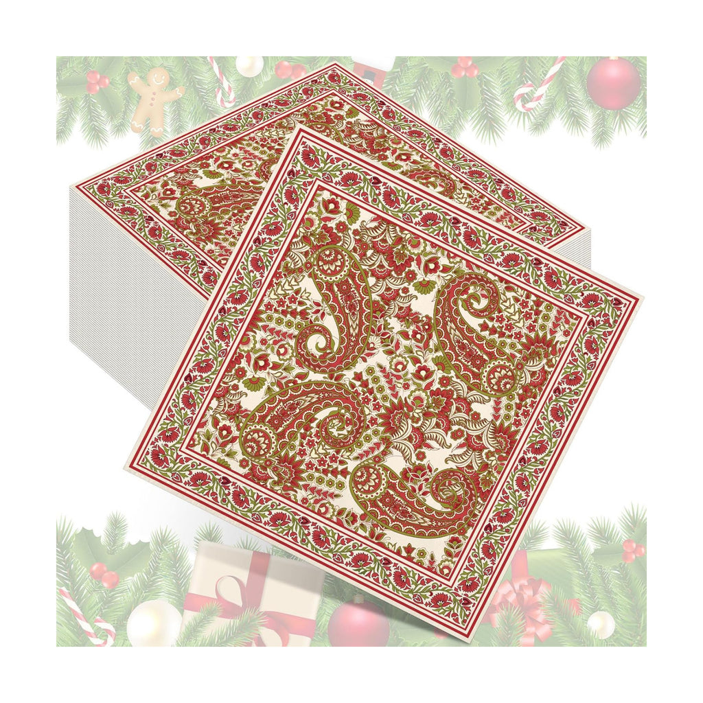 Chiisong 100 Pcs Paisley Pattern Christmas Cheers Cocktail Napkins Party