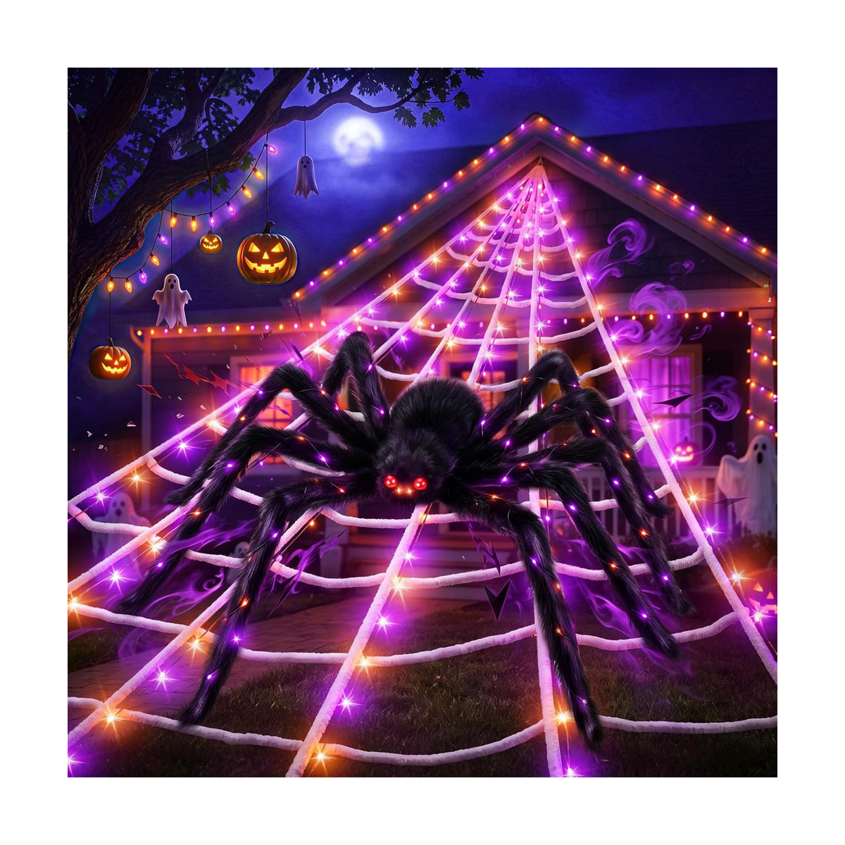 Halloween Giant Spider Web Decoration with Glow-in-the-Dark Spider, Outdoor
