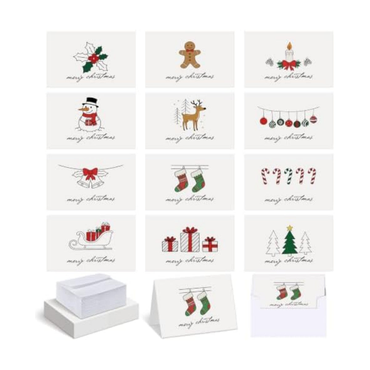AmazingSpark 120 Pack Merry Christmas Cards with Envelope Bulk White Xmas