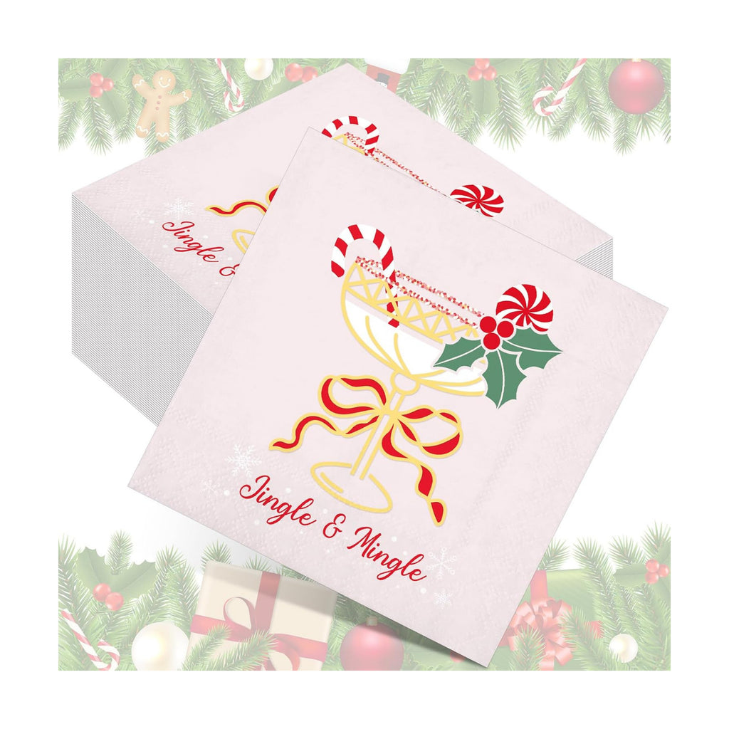 Chiisong 100 Pcs Cocktail Napkins Christmas Cheers Pink Gold Stamping
