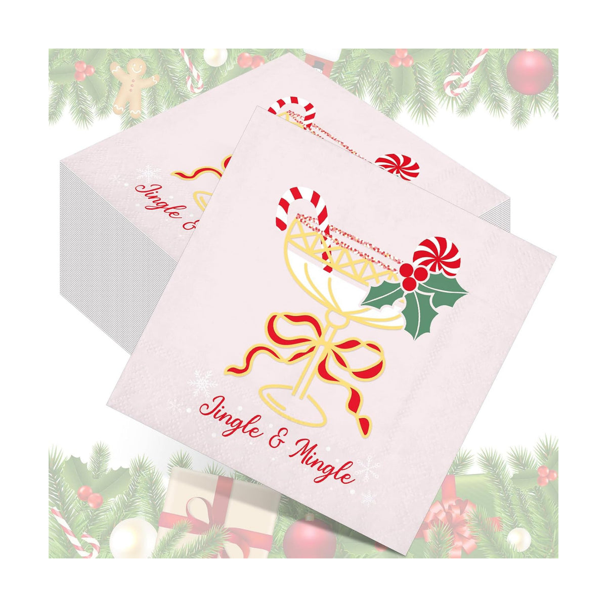 Chiisong 100 Pcs Cocktail Napkins Christmas Cheers Pink Gold Stamping