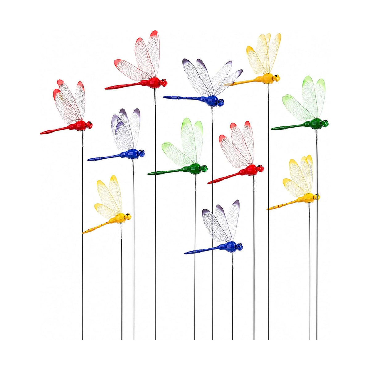 RAINFLOW 12PCS Realistic Dragonfly Garden Stakes 3D Fake Garden Decor