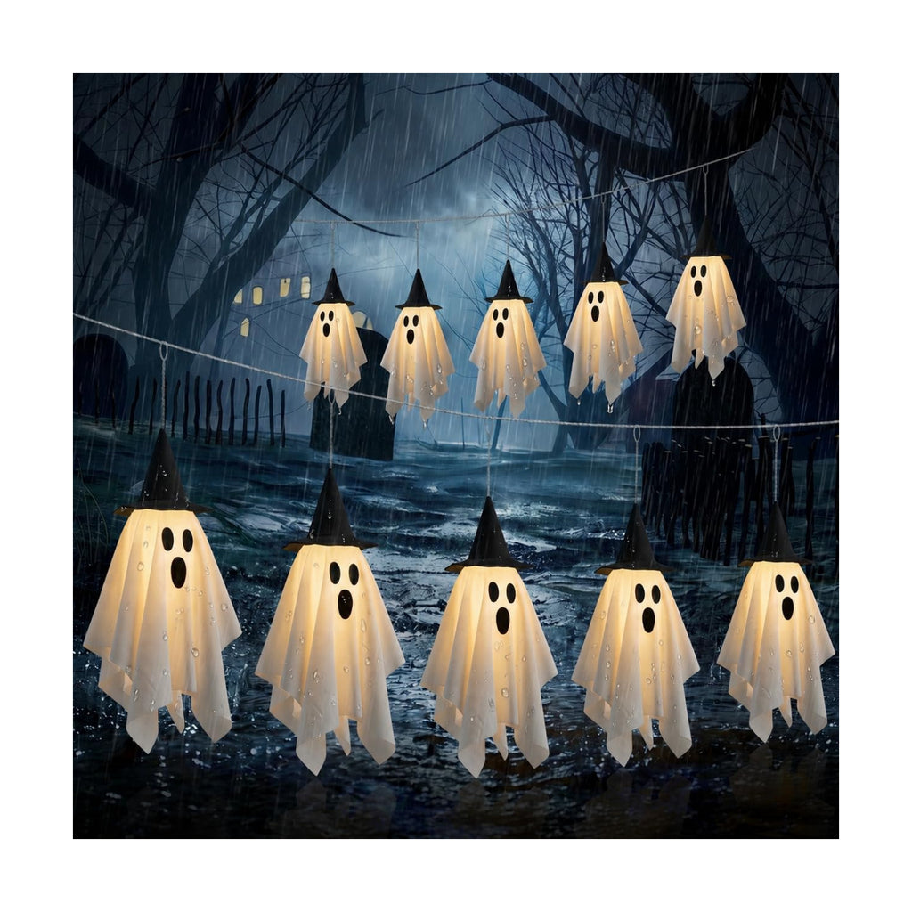 Halloween Ghost Decor 12.5 FT Halloween Ghost String Lights with Hats