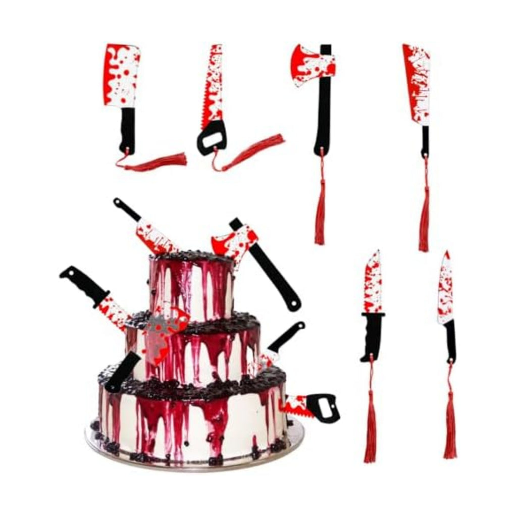 Halloween Bloodstain Knife Cake Toppers Horror Cupcake Toppers, Spooky Themed Cake Decorations, for Party Decor, 6 Pcs