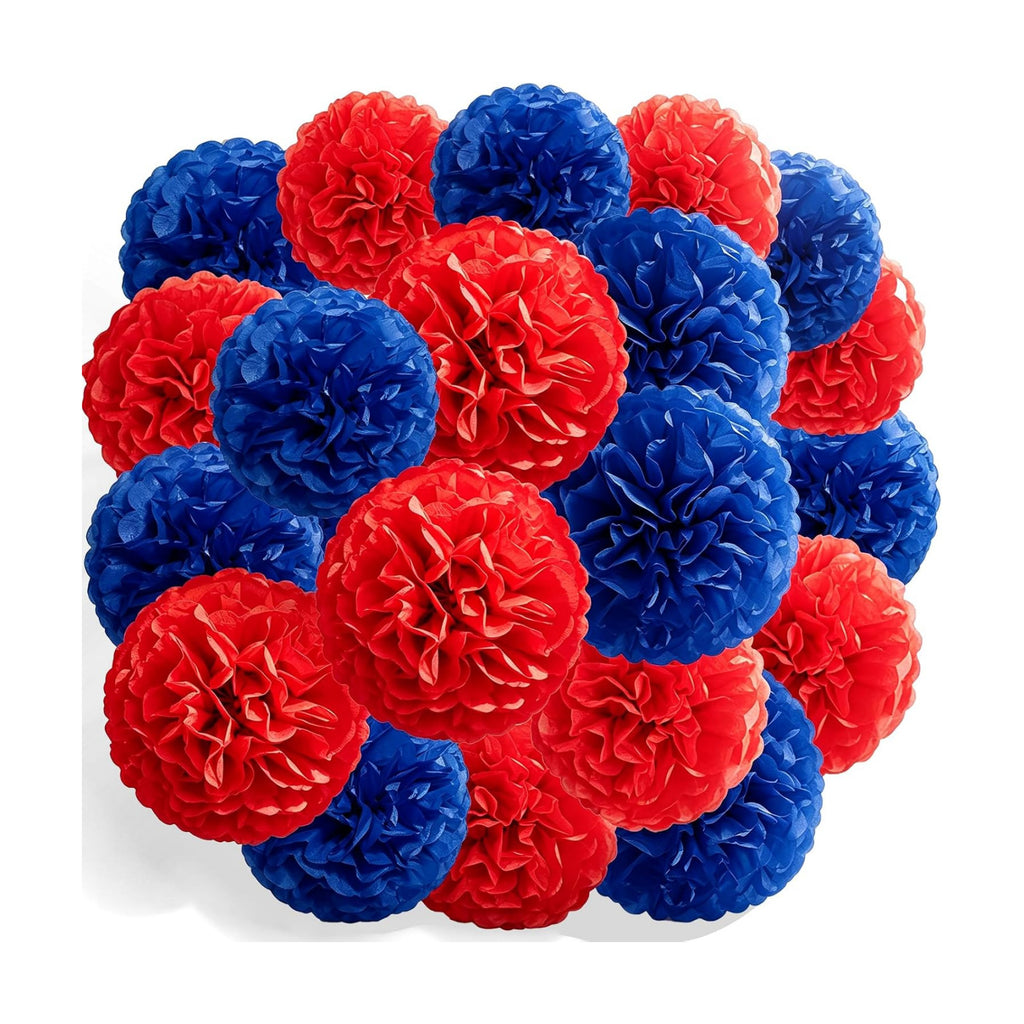 Recosis Red Blue Party Decorations, 18 Pcs Paper Pom Poms Decorations