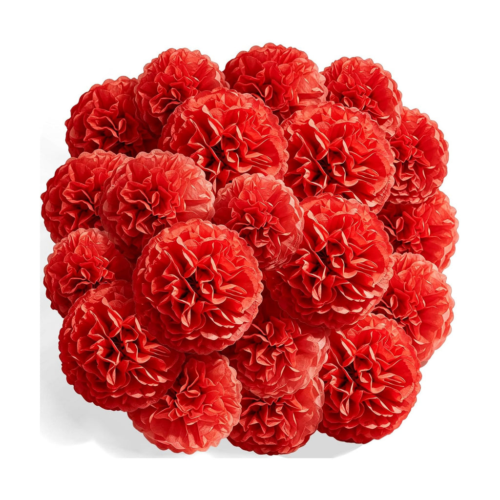 Recosis Red Party Decorations, 18 Pcs Paper Pom Poms Decorations