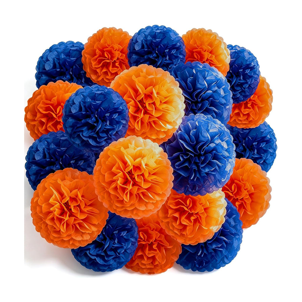 Recosis Blue Orange Party Decorations, 18 Pcs Paper Pom Poms Decorations