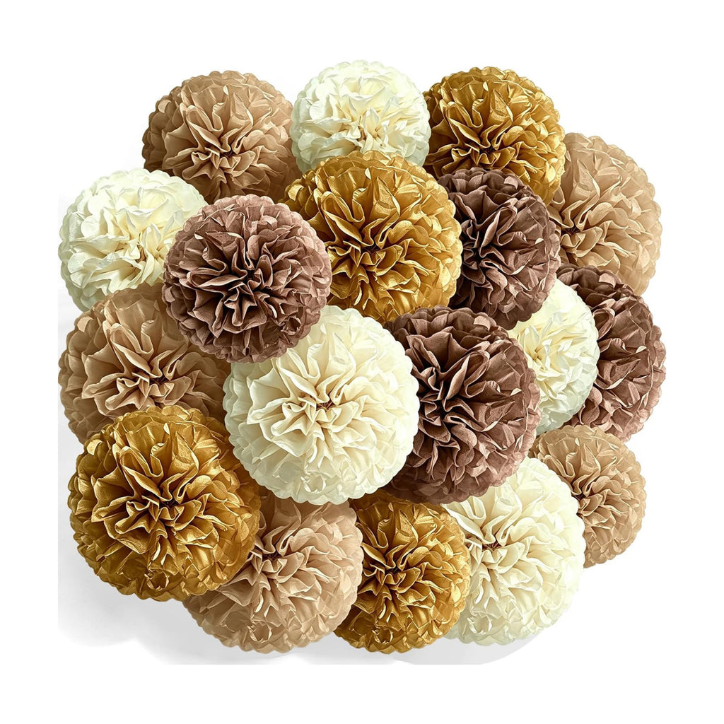 Recosis Tan Khaki Party Decorations, 18 Pcs Paper Pom Poms Decorations