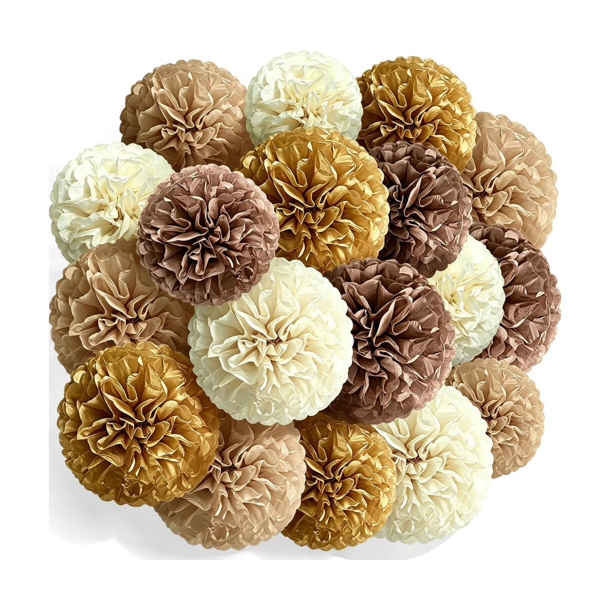 Recosis Tan Khaki Party Decorations, 18 Pcs Paper Pom Poms Decorations