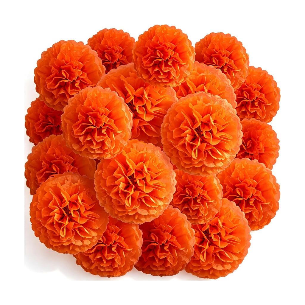 Recosis Orange Party Decorations, 18 Pcs Paper Pom Poms Decorations