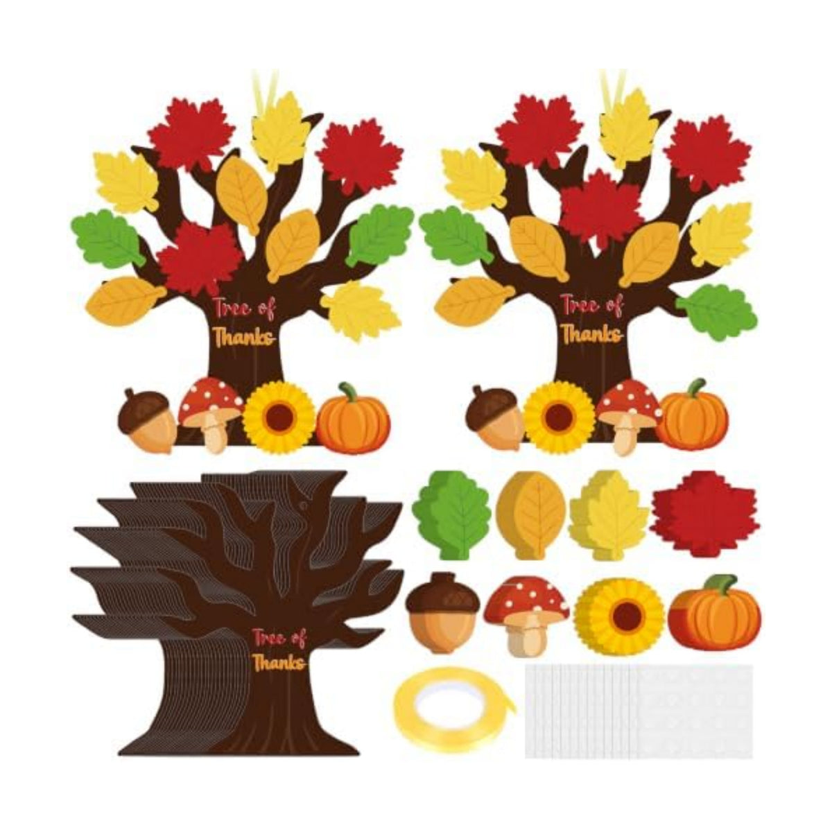 Tree of Thanks Craft Kit 24 Pack Thankful Tree Craft Kits Thanksgiving Hanging Ornament for Kids with Fall Leaves to Write on Classroom Autumn Thankful Art Project Thanksgiving Party Home Decoration