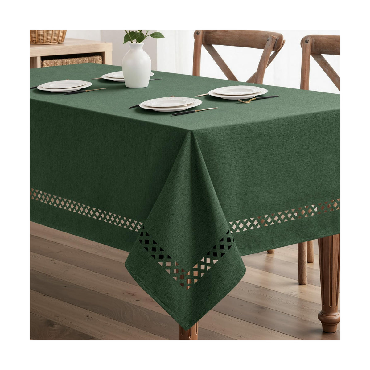 MIULEE Army Green Rectangle Tablecloth with Decorative Cutouts 60x104 inch