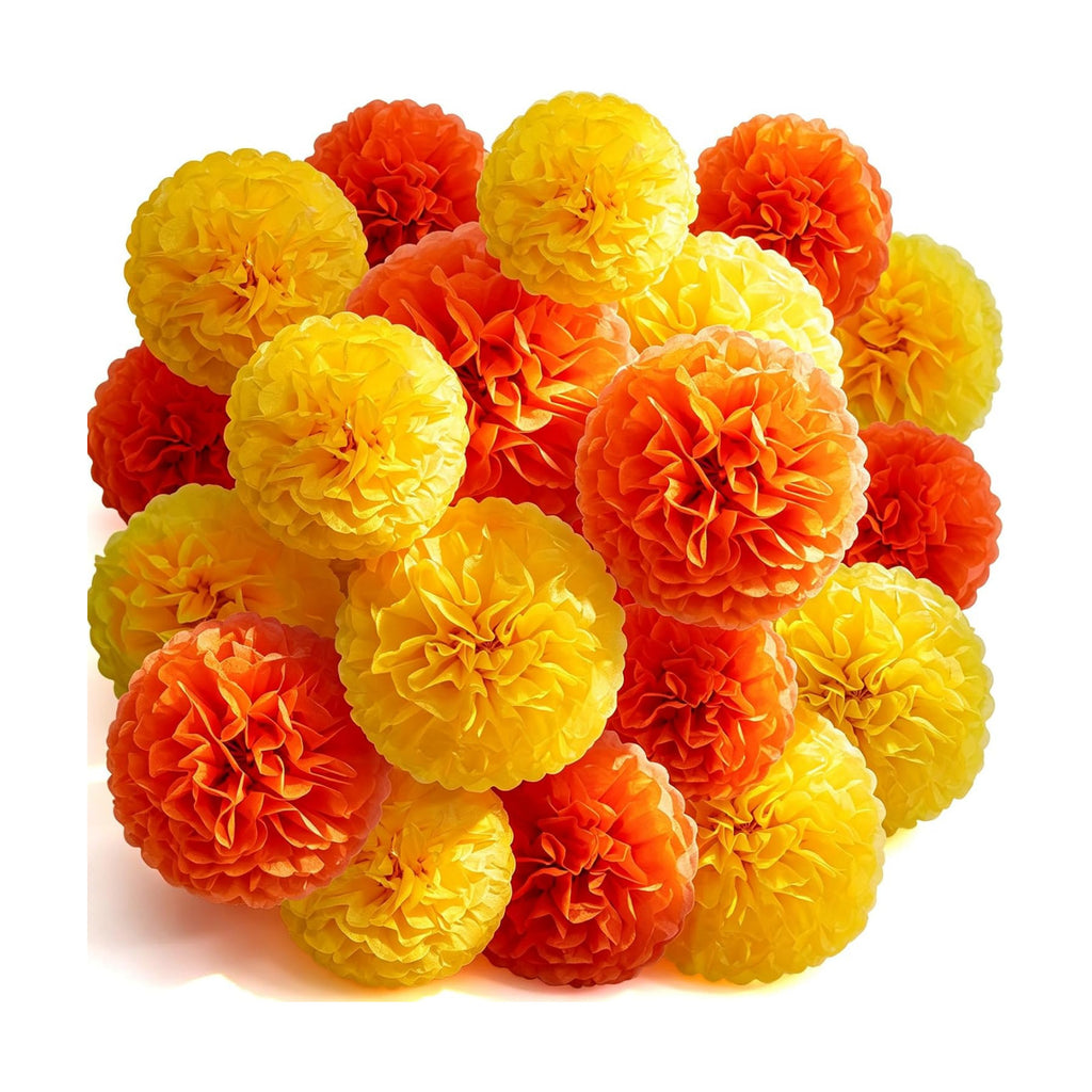 Recosis Yellow Orange Party Decorations, 18 Pcs Paper Pompoms Decorations