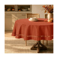 MIULEE Burnt Orange Fall 60 Inch Round Linen Tablecloth with Cutouts
