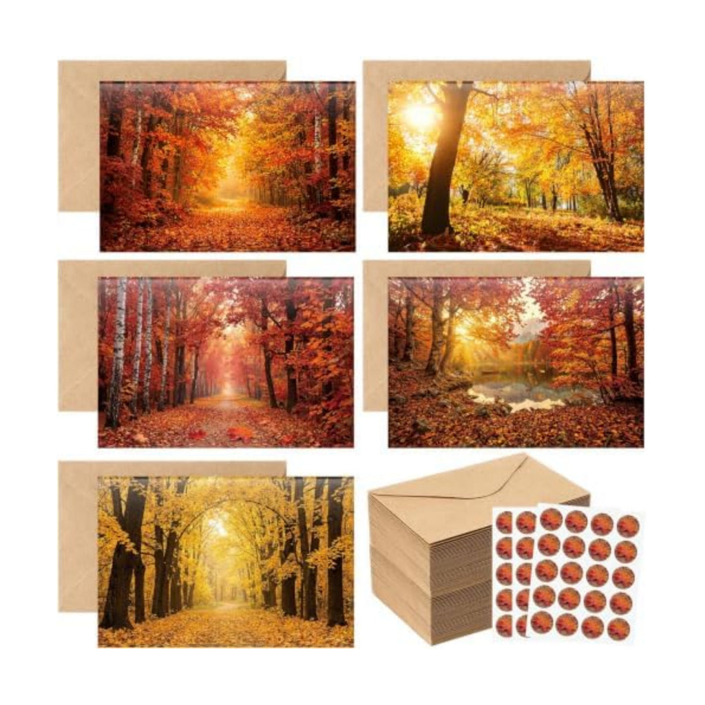 Eaasty 50 Sets Fall Greeting Cards with Envelopes Stickers, 4x6 Inch