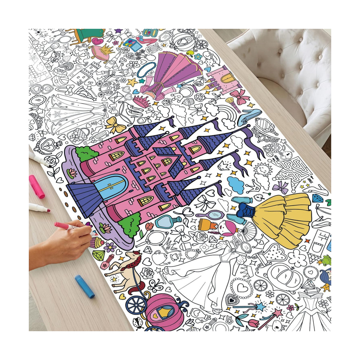 Princess Coloring Poster & Table Cover - 71" x 31.5"