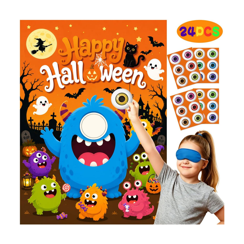 Halloween Party Games for Kids, Pin the Eyeball on The Monster
