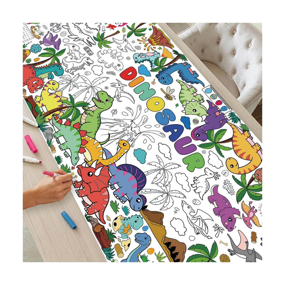 Dinosaur Coloring Poster & Table Cover - 71" x 31.5"