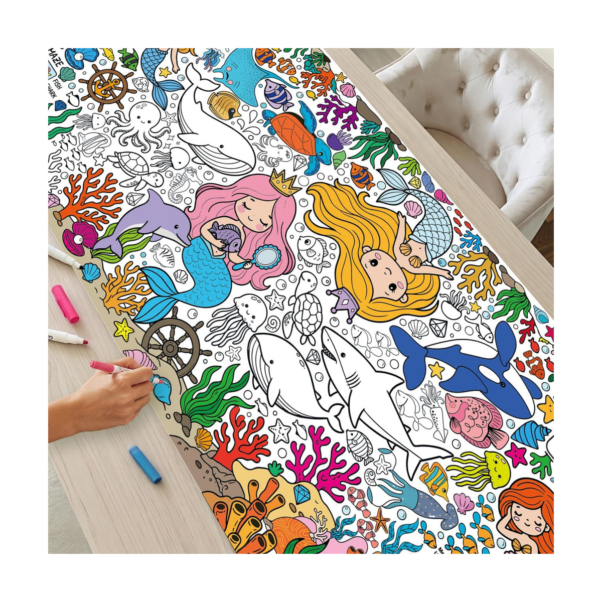 Mermaid Coloring Poster & Table Cover - 71" x 31.5"