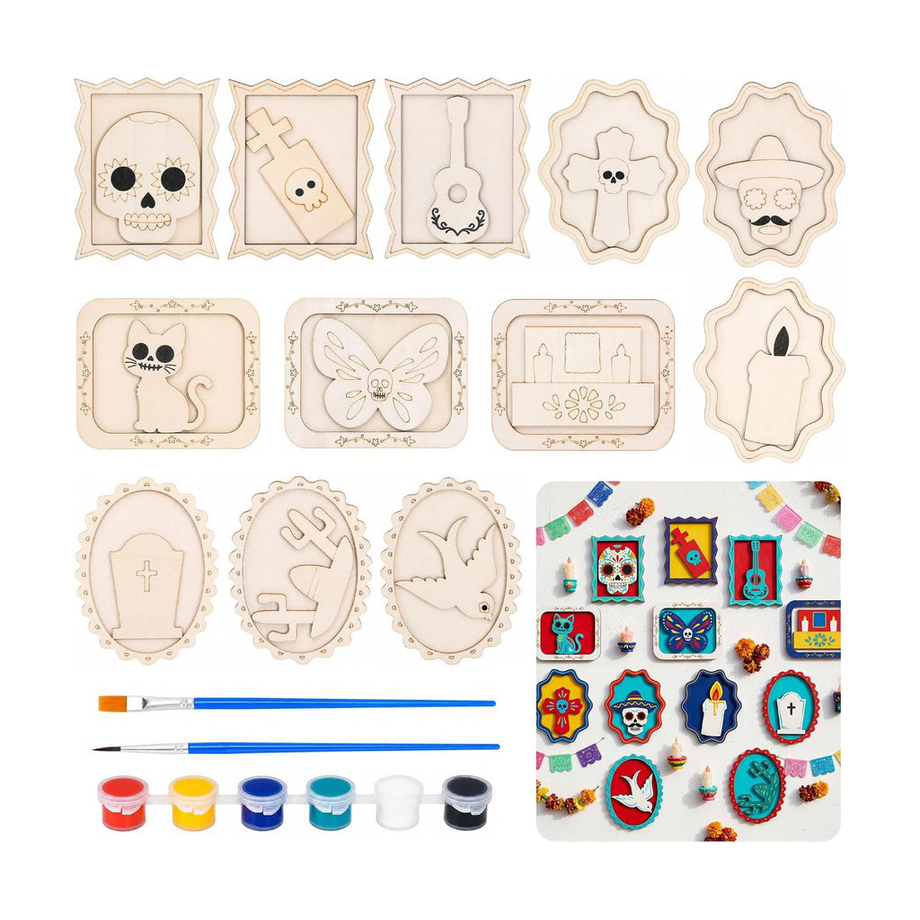 12 Pack Day of the Dead DIY Wooden Craft Kit, Skull Frame Wood Craft Decor
