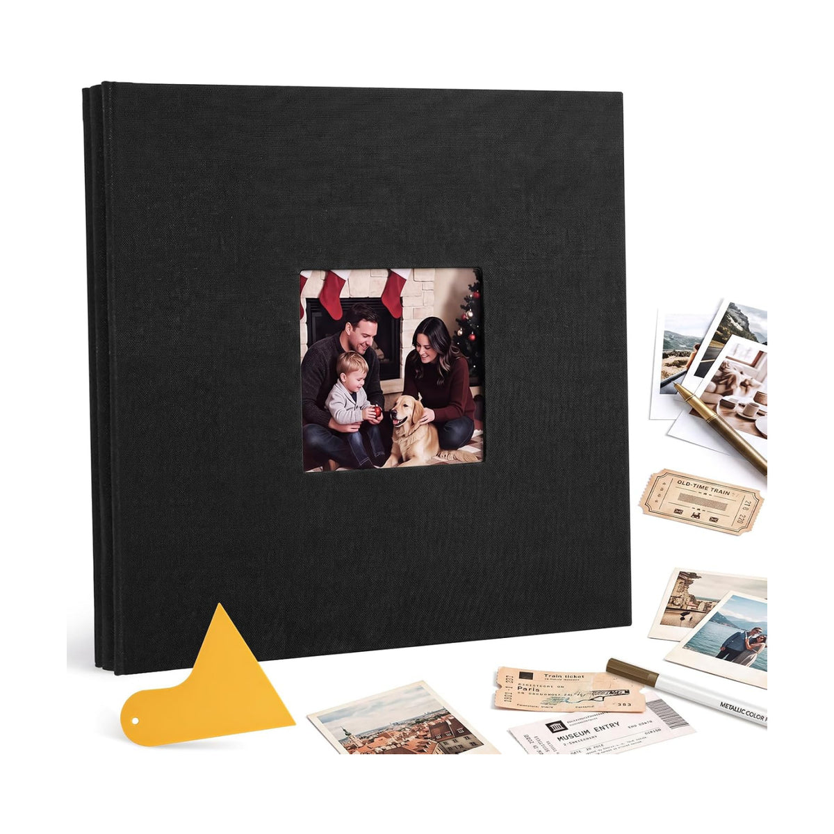 Self Adhesive Scrapbook Album, 11 × 10.6 Inch, Black Linen Cover