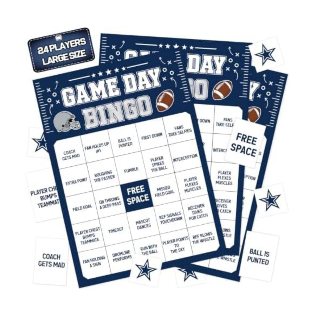Football Bingo Game Cards - 24 Sheets, Blue