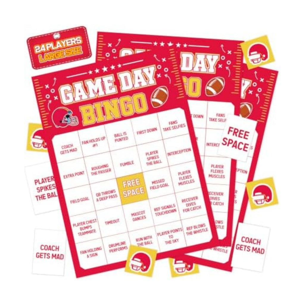 Football Bingo Game Cards - 24 Sheets, Red