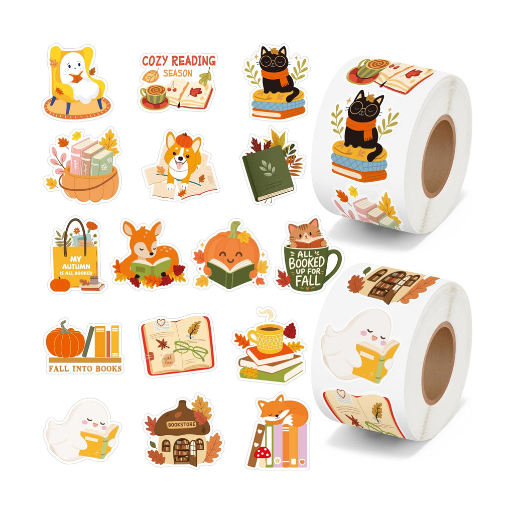 H1vojoxo Fall Bookish Sticker Rolls - 1000PCS Decorative Aesthetic Stickers